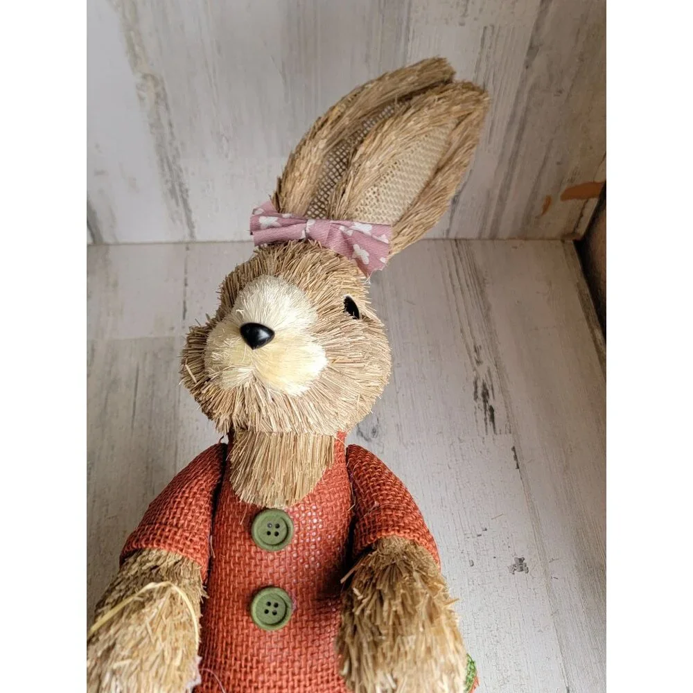 Pier 1 sisal Easter Bunny girl floral basket home decor rabbit‎
